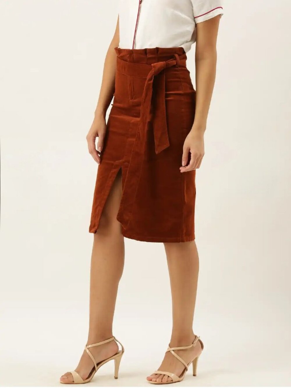 Forever 21 Contemporary Rust Corduroy Midi Pencil Skirt